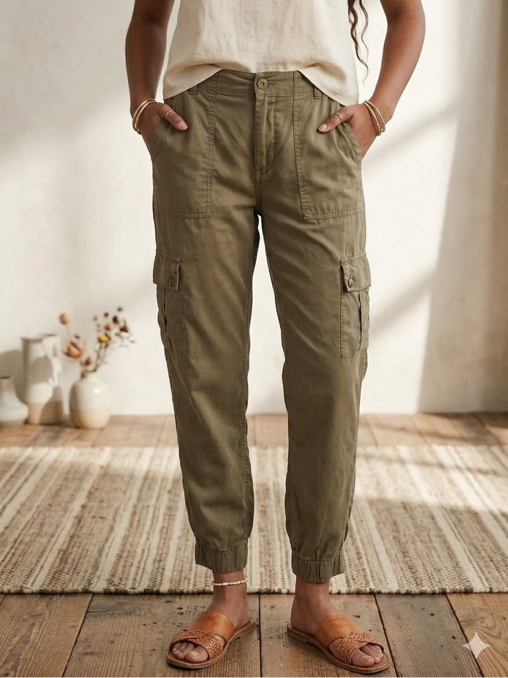 Anthropologie Cloth & Stone Cargo Jogger Pants Olive Green Lyocell Blend Sz 29
